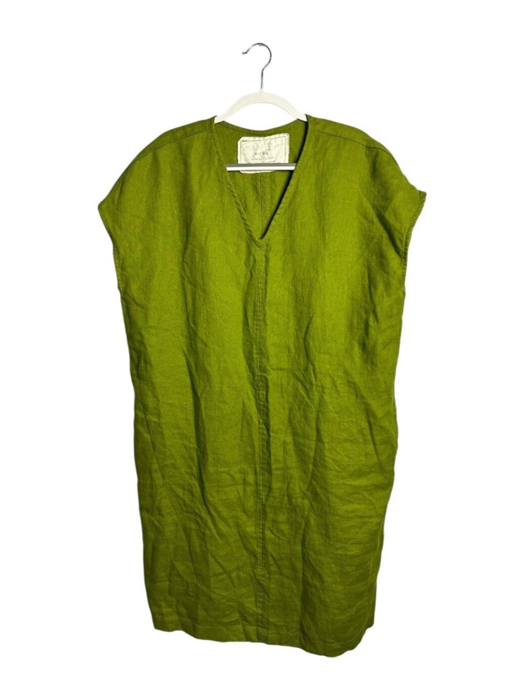 notPERFECTLINEN Monaco Linen V-Neck Tunic Dress Pockets Green Size XL